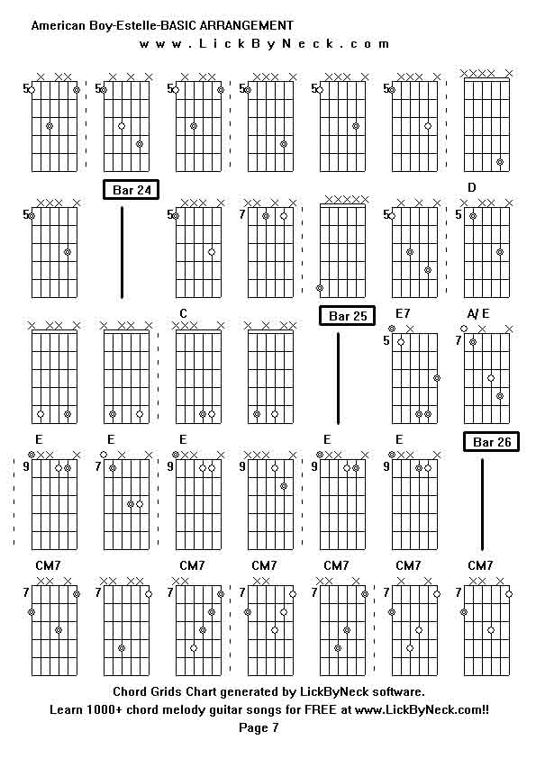 Chord Grids Chart of chord melody fingerstyle guitar song-American Boy-Estelle-BASIC ARRANGEMENT,generated by LickByNeck software.